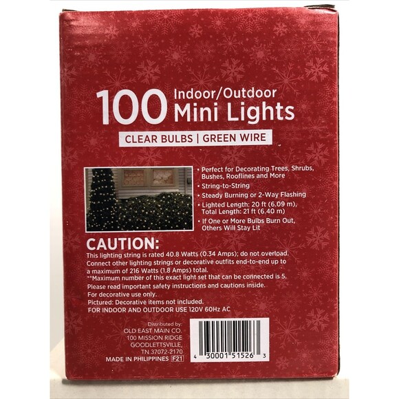 Christmas Lights 100 Mini Clear Bulbs Green Cord Indoor/Outdoor by Holiday Style - Picture 8 of 8